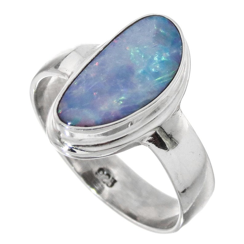 Big Blue Natural Australian Opal 925 Sterling Silver Sz 6 Ring
