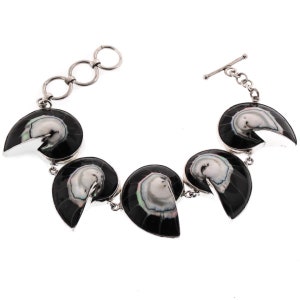 7-8" Black Nautilus Shell 925 Sterling Silver Bracelet