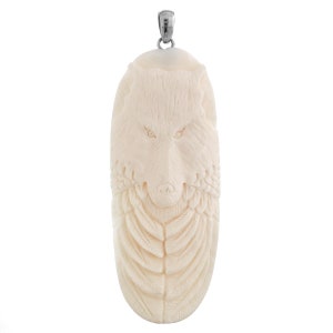 3 1/4&quot; Handcrafted Wolf Feathers Bison Bone 925 Sterling Silver Pendant