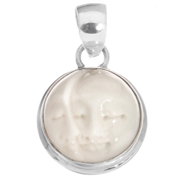 FifiRose 925 Sterling Silver Handcarved Moon Face Bison Bone Pendant – 1.75" Handmade - View #4