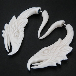 1 1/2&quot; Fake Gauge White Bison Bone Eagle Carving Post Earrings