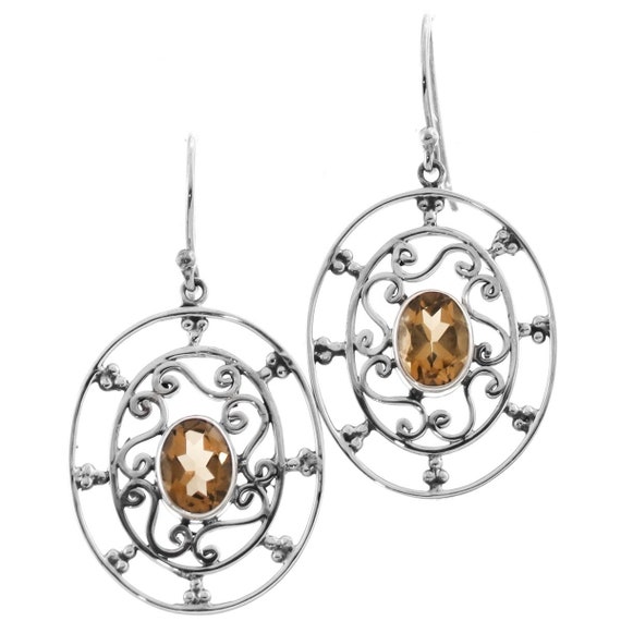 Boucles D'oreilles Pendantes En Citrine Et Argent 925 (2,5 G) - Occasion, Dormeuses