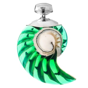 2 11/16" Cool Green Nautilus Shell 925 Sterling Silver Pendant