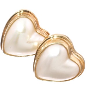Heart Pacific Ocean Cultured Mabe Pearl 925 Sterling Silver Gold Post Earrings