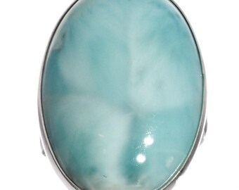 LRM925 Natural Blue Larimar Ring – 925 Sterling Silver Solitaire With Accents – Dominican Gem