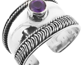 925 Sterling Silver Bali Handmade Round Amethyst Sterling Toe Ring