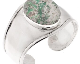 1 3/4" Wide Variscite 925 Sterling Silver Cuff Bangle Bracelet