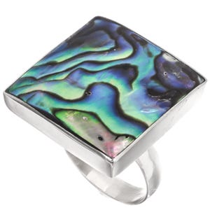 925 Sterling Silver Square Paua Abalone Shell Sterling Us 8 Ring, 7/8&quot;