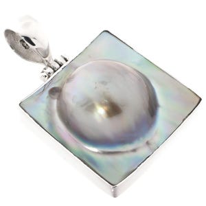 1 1/2&quot; Square Mabe Blister Pearl In Shell 925 Sterling Silver Pendant