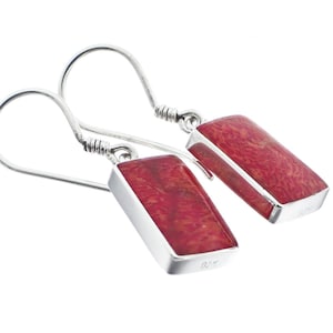 9/16&quot; Design Red Coral 925 Sterling Silver Dangle Earrings