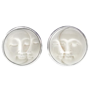 7/8&quot; Sonne Mond Gesicht Geschlossene Augen 925 Sterling Silber Ohrclips