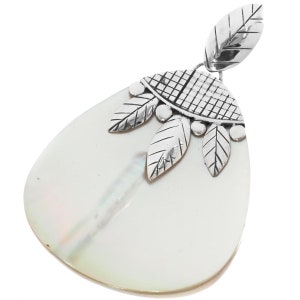 2&quot; Blistered Mother Of Pearl Shell Leaf 925 Sterling Silver Pendant