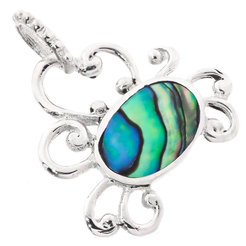 1 Crab Paua Abalone Shell Artisanal Handmade 925 Sterling Silver Pendant
