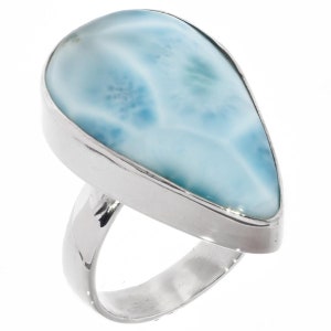 1&quot; Genuine Dominican Republic Blue Larimar 925 Sterling Silver Sz 6 Ring