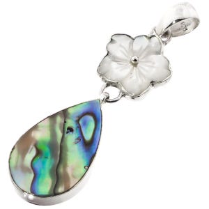 2 5/16&quot; Paua Flower Mother Of Pearl Shell 925 Sterling Silver Pendant