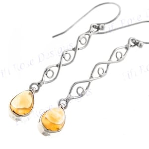 1 5/8&quot; Teardrop Citrine 925 Sterling Silver Drop Earrings