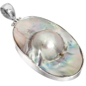 925 Sterling Silber Oval Mabe Blister Perlmutt Muschel Anhänger, 5 cm