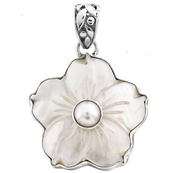 1 316 White Abalone Shell Biwa Pearl 925 Sterling Silver Pendant