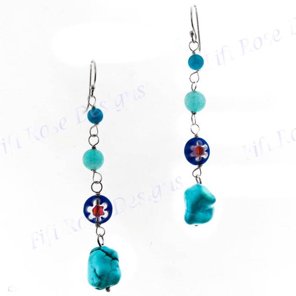 1 15/16" Stunning Turquoise Gemstone 925 Sterling Silver Drop Earrings