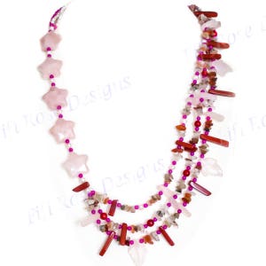 Sale! Rose Quartz Star Jasper Pearl 925 Sterling Silver Necklace