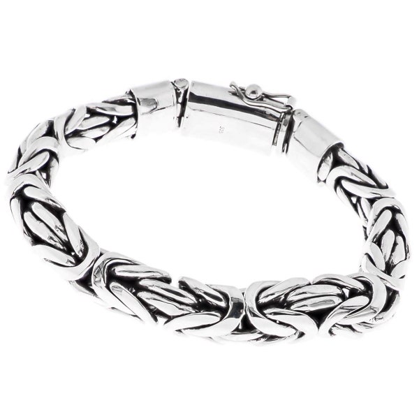 12mm Mens Oval Byzantine Chain Handmade 925 Sterling Silver Bracelet, 7.5-10"