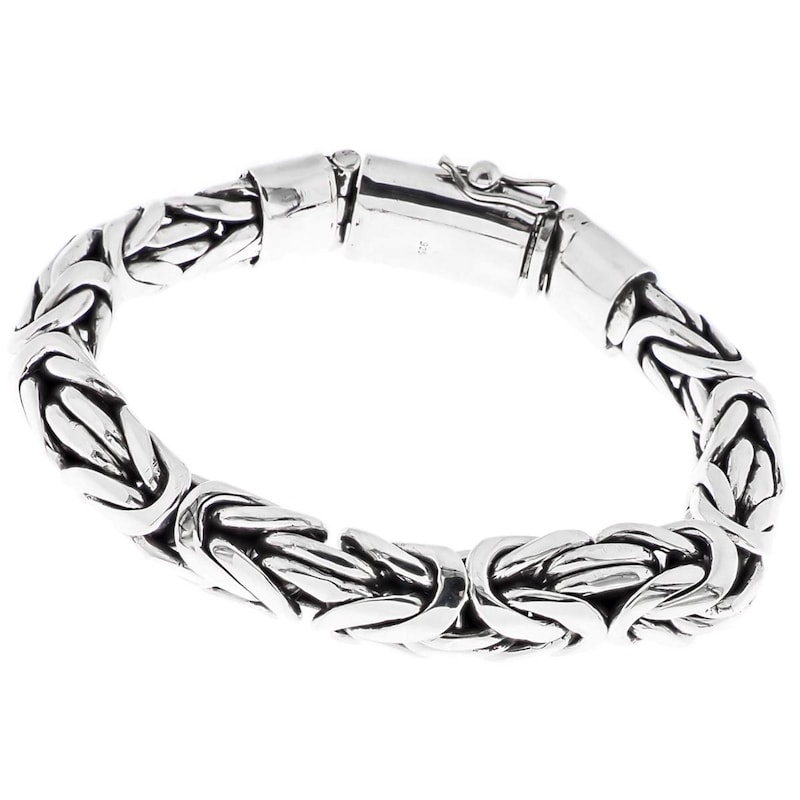 FifiRose 12mm Mens Oval Byzantine Chain 925 Sterling Silver Handmade Bracelet 7.5-10 Inches