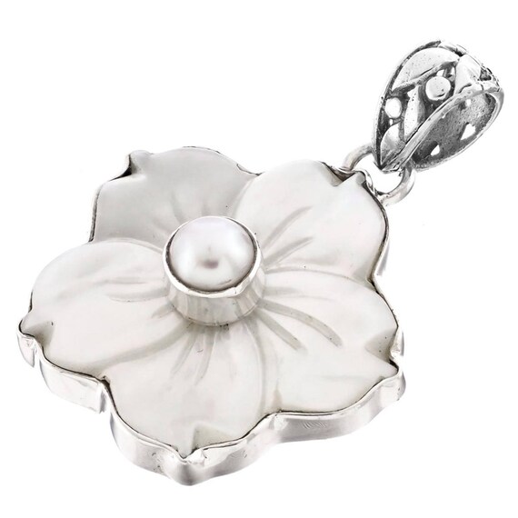1 316 White Abalone Shell Biwa Pearl 925 Sterling Silver Pendant