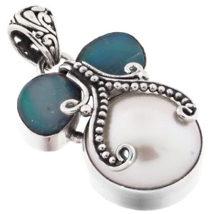 1 1/4&quot; Australian Opal White Mabe Cultured Pearl 925 Sterling Silver Pendant