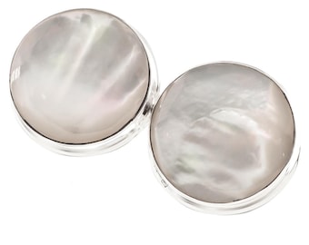 3/4" White Mother Of Pearl Shell 925 Sterling Silver Clip-on Earrings