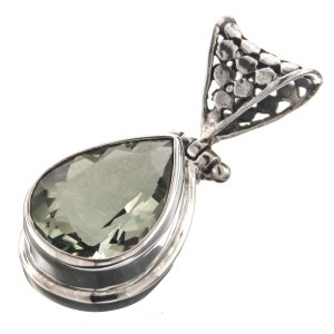 1 1/8&quot; Cool Big Teardrop Green Amethyst 925 Sterling Silver Pendant