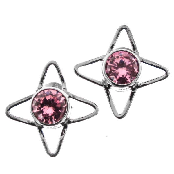 925 Sterling Silver Exquisite Pink Cz Sterling Post Earrings, 11/16"