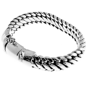 12mm Wide Bold Snake Chain Bali Handmade 925 Sterling Silver Mens Bracelet, 7-10&quot;