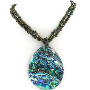 Large Jeweler&#39;s Choice Paua Abalone Shell Turquoise Chips 20&quot; Necklace, 3 5/8&quot;