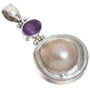 925 Sterling Silber Lila Amethyst Südsee Zuchtblase Mabe Perle Anhänger, 3 cm