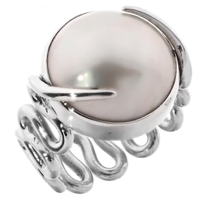 White Mabe Cultured Pearl Bali Handmade 925 Sterling Silver Ring
