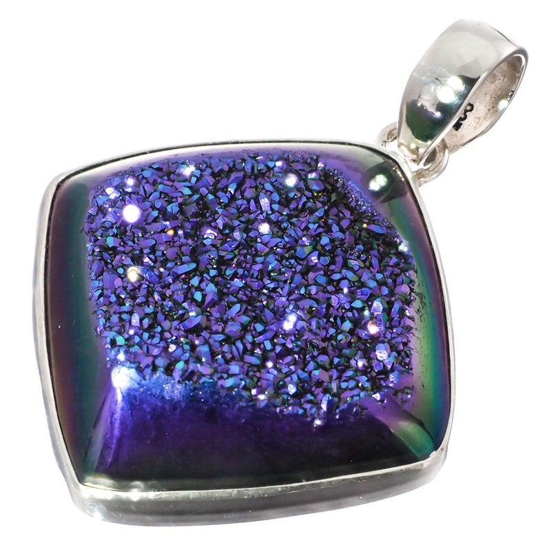 1 78 Peacock Purple Green Titanium Druzy Drusy 925 Sterling Silver Pendant