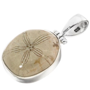 925 Sterling Silver Dainty Mexican Fossil Sand Dollar Flower Sterling Pendant, 1 1/8"