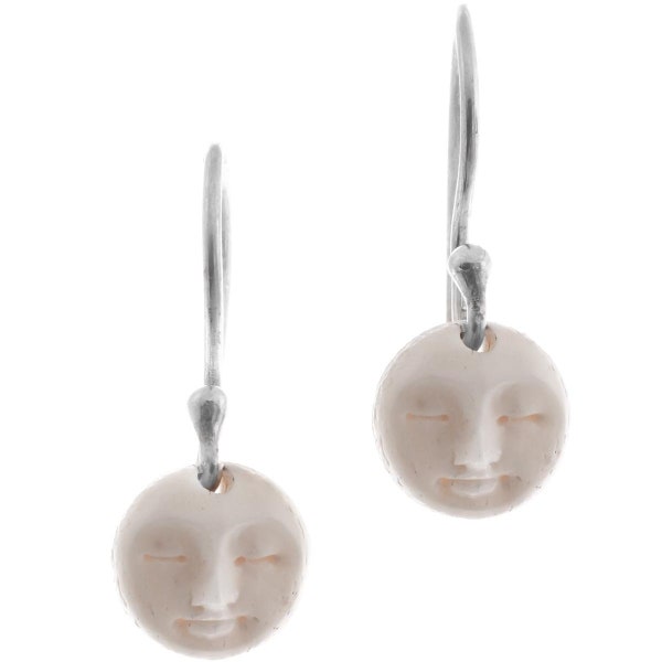 Dainty Moonface Sun Bison Bone Carving 925 Sterling Silver Earrings