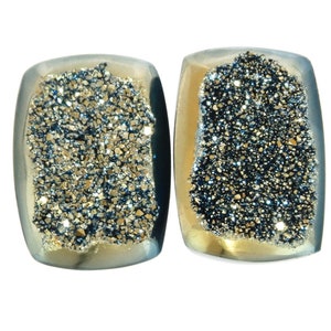 1/2&quot; Matched Pair Top Notch Titanium Druzy Drusy 14x10mm 10.5ct Cabochon