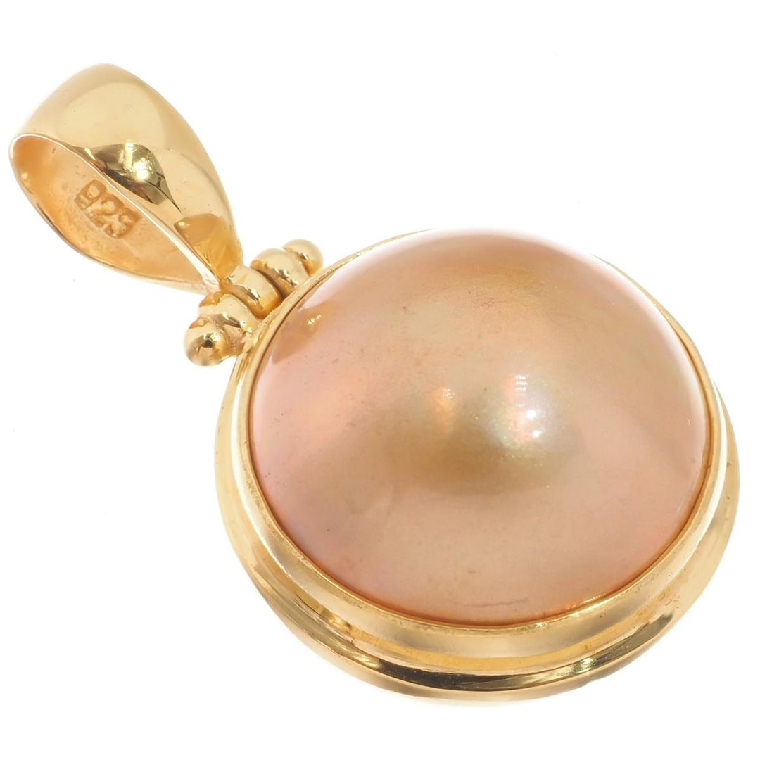 South Sea Big 18mm Champagne Gold Mabe Pearl Vermeil Gold Plated ...