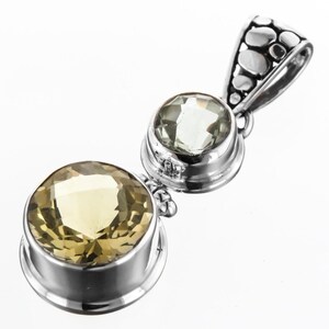 1 9/16&quot; Green Amethyst Lemon Quartz 925 Sterling Silver Pendant