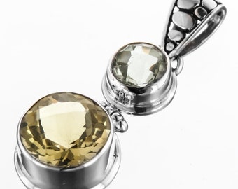 1 9/16" Green Amethyst Lemon Quartz 925 Sterling Silver Pendant
