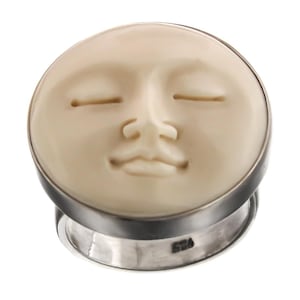 Moon Face Bison Bone 925 Sterling Silver Adjustable Ring