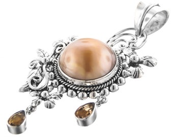 Special Price! Flower Motif Pink Mabe Pearl 925 Sterling Silver Bracelet