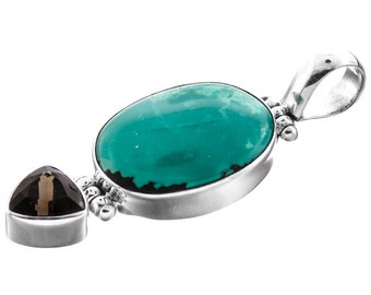 1 13/16" Turquoise Smokey Quartz 925 Sterling Silver Pendant