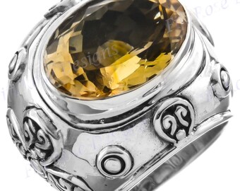 Anello da cocktail in argento sterling 925 con citrino audace, taglia US 5,5, 6