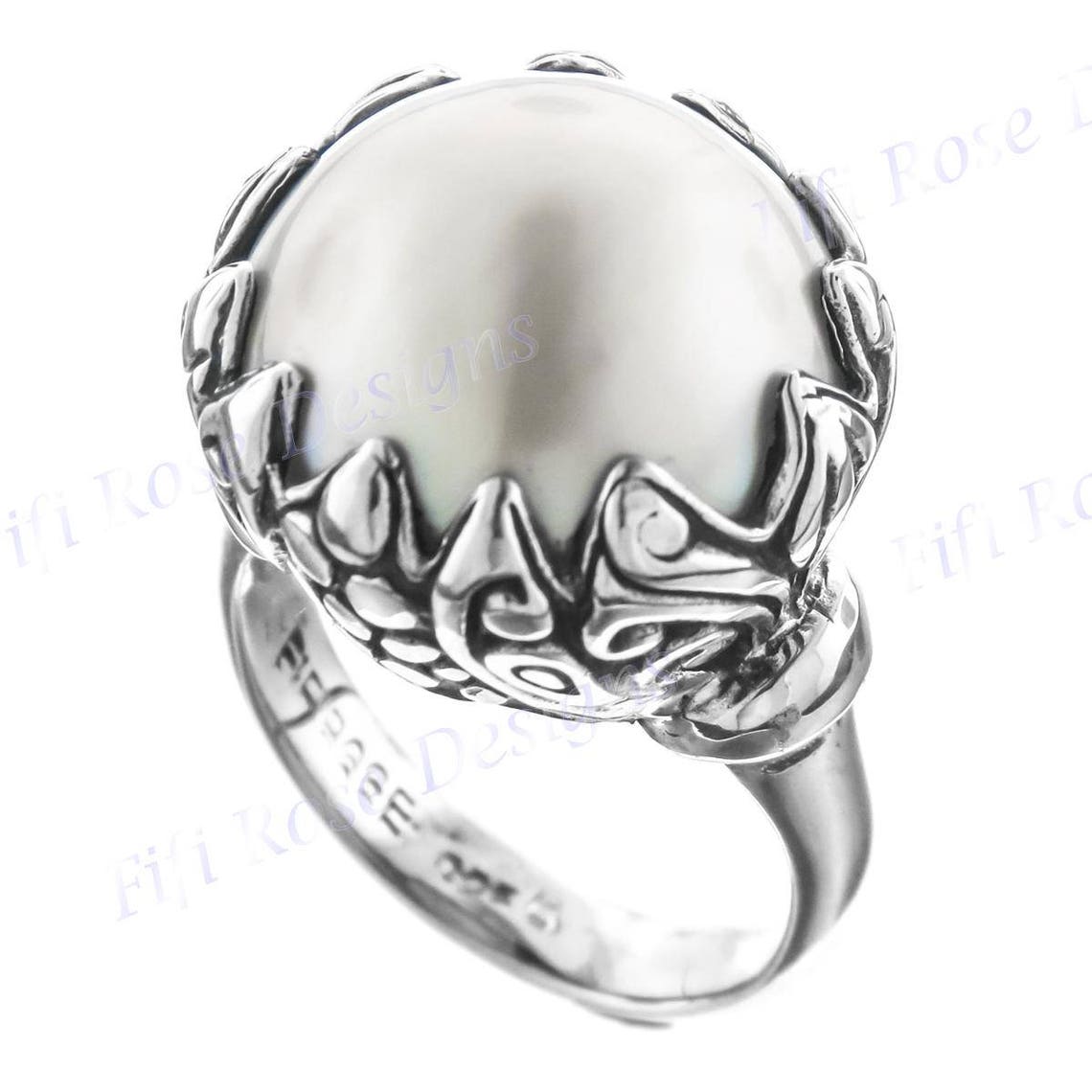 White Mabe Cultured Pearl Bali Artisan Handmade 925 Sterling