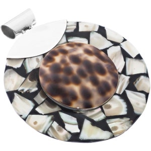2 3/4&quot; Tiger Cowry And Cone Shell 925 Sterling Silver Pendant