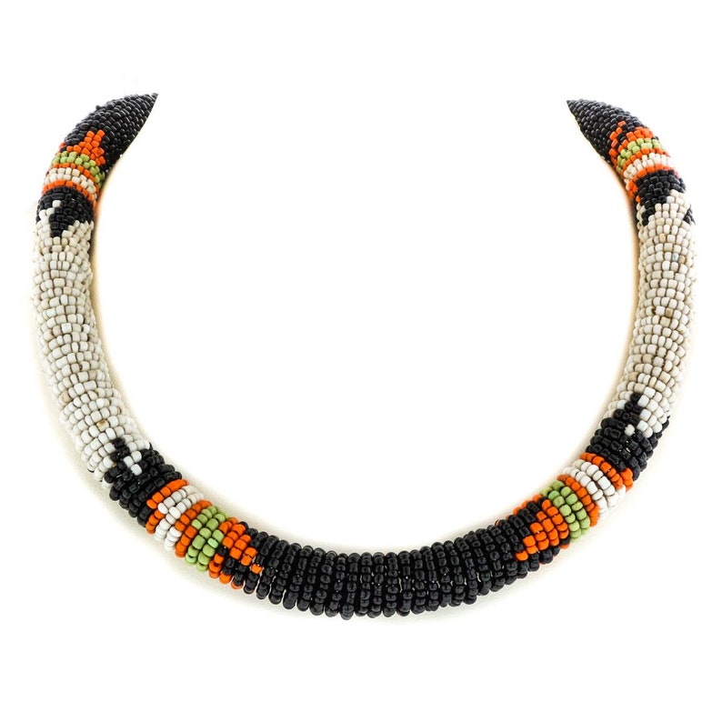 Ethnic Style Black Beige Orange Handmade Stretch Necklace /& Bracelet Set