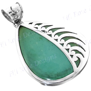 2 3/16&quot; Teardrop Turquoise 925 Sterling Silver Pendant